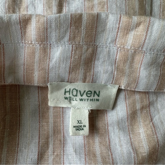 New NWOT Haven Well Within Linen+ Cotton Button Down Short Sleeve Striped Shirt - Picture 4 of 8